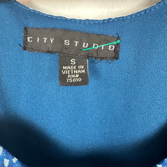 City Studio Womens Dot Print Tiered Cinched Blue Sleeveless Dress Small NO BELT - Picture 9 of 11